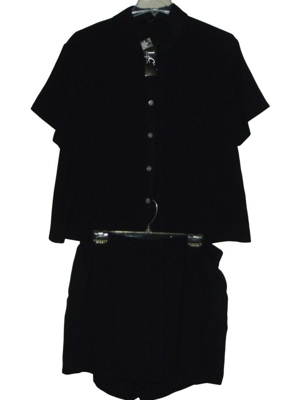 LC Laura Cruz Shorts Set Womens Size 1X black button short sleeve shirt outfit